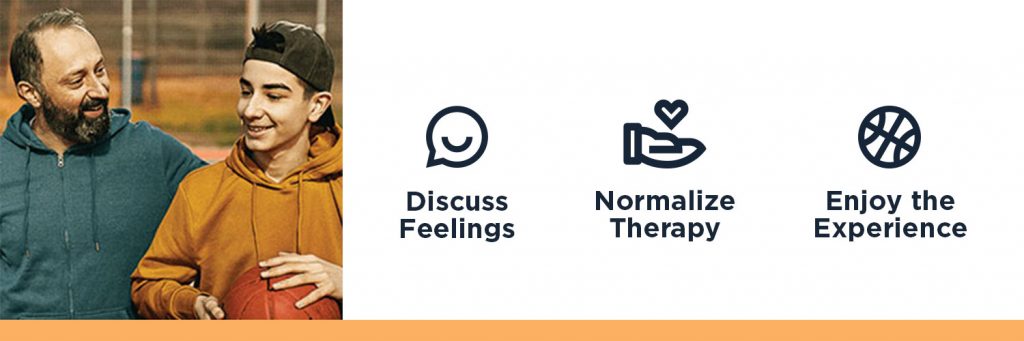 discuss feelings, normalize therapy and enjoy the experience