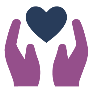 Donation icon: an illustration of two hands holding up a heart
