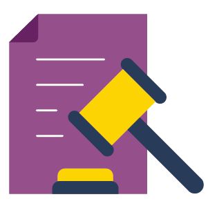 Legal icon: a gavel illustration with a legal document layered behind it