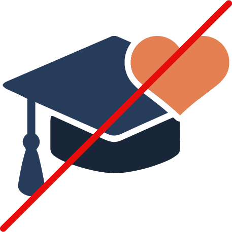 Illustration of altered graduation cap and heart with white outlines